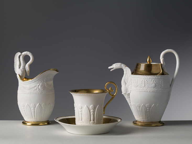 Manifattura di Dagoty and Manifattura Ginori, Breakfast set, c. 1810, biscuit and gold, Florence, Porcelain Museum