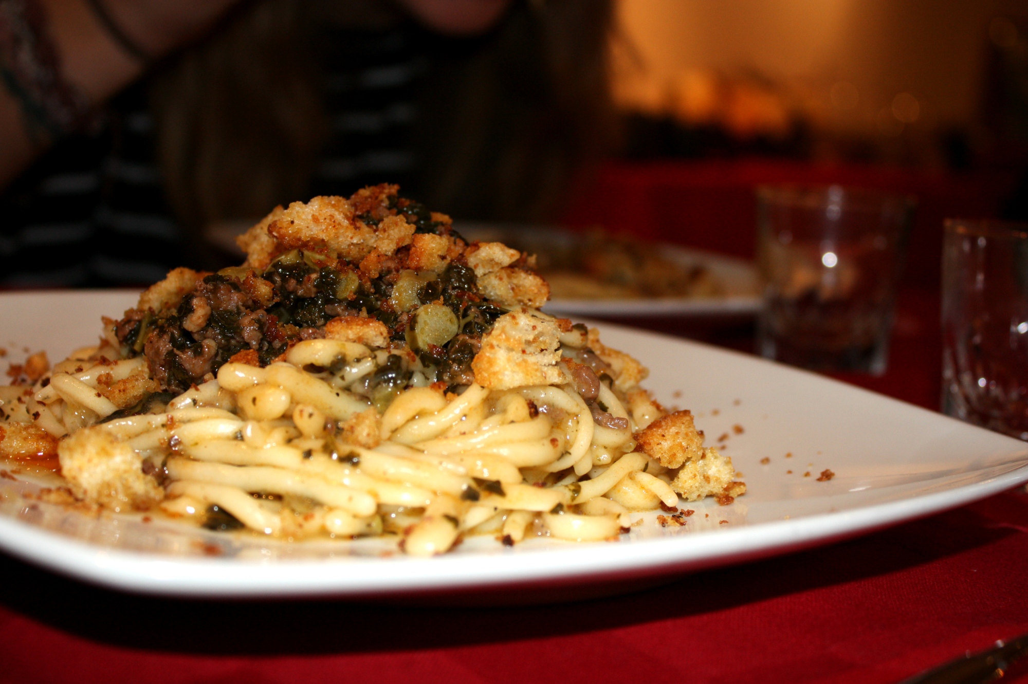 A plate of Tuscan pici typical of the Val d'Orcia
